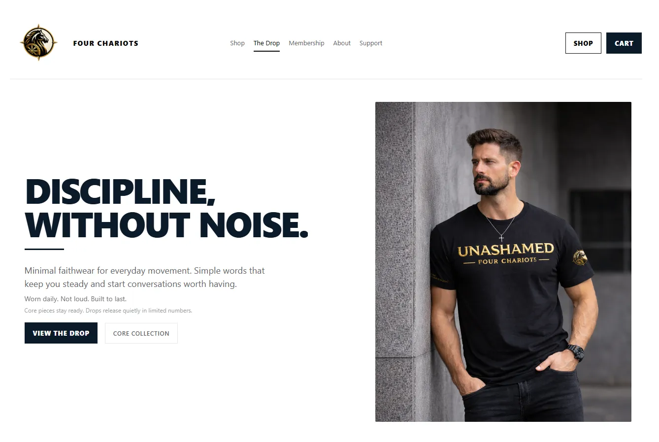 Four Chariots — minimal faithwear e-commerce site